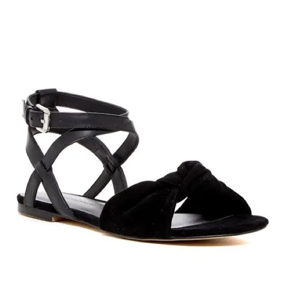REBECCA MINKOFF Women's Evette Suede Flat Bow Sandal, Black Size 6.5 - Picture 4 of 8